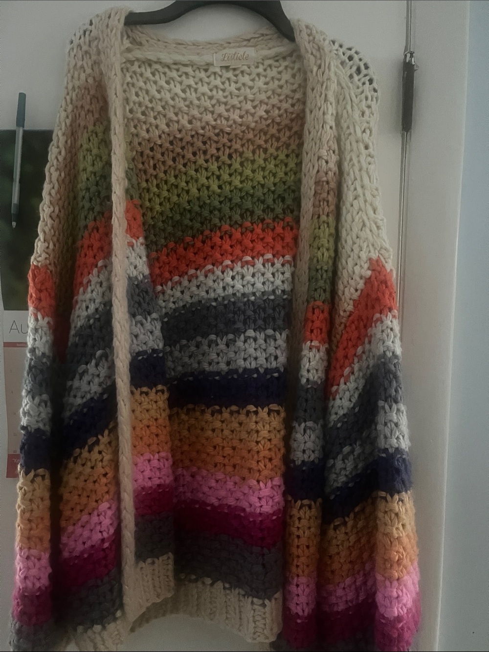 Listicle Multicolor Striped Open-Front Knit Sweater Cardigan